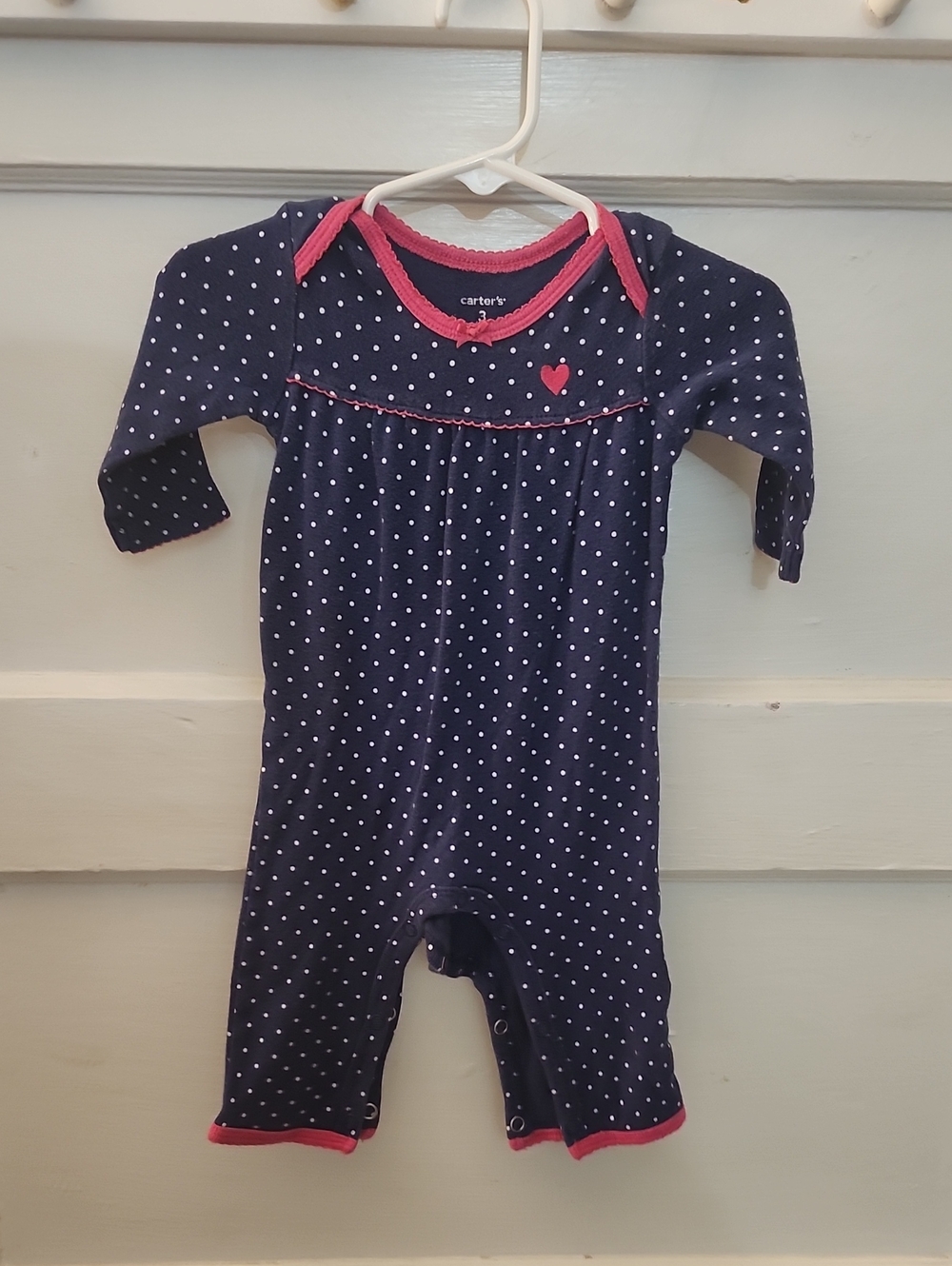 Carter's Navy Polka Dot Footed One-Piece with Pink Accents